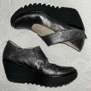 Fly London Silver Wedge Shoes